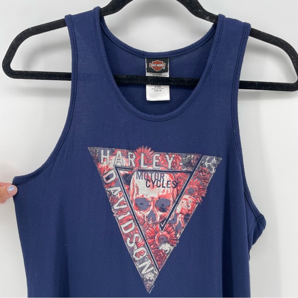 Harley Davidson Womens Tank Top Navy Blue Skull M - Picture 2 of 7